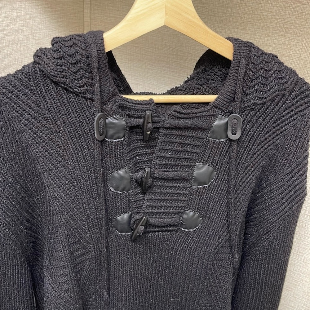 Men’s 2XL X-Ray Black Hooded Cable Knit Sweatshirt/Sweater